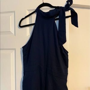 Navy blue jumpsuit with high neck